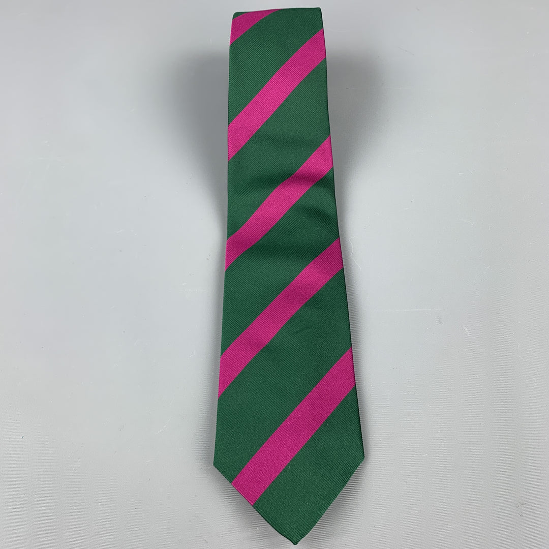 BEN SILVER Stripe Green & Purple Silk Tie