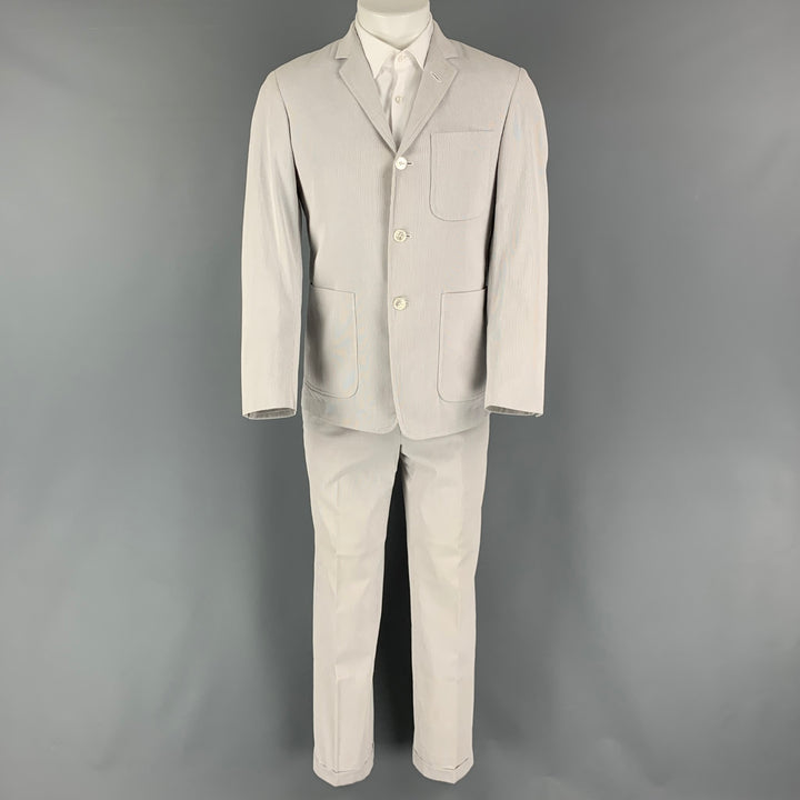 BLACK FLEECE Size 38 Grey White Stripe Cotton Notch Lapel 31 Suit