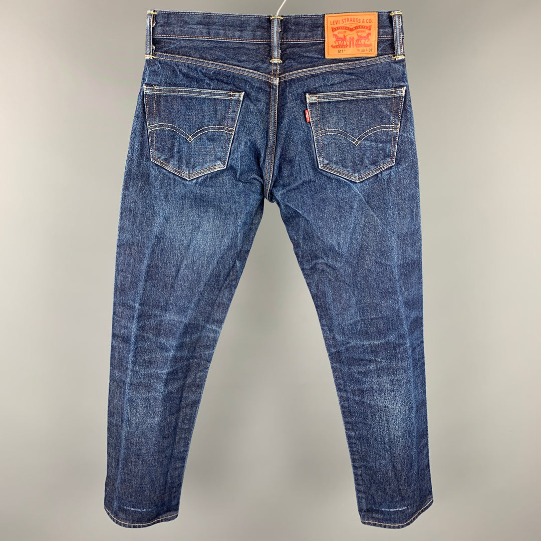 LEVI'S 511 Taille 30 Jean à braguette zippée en denim lavé indigo