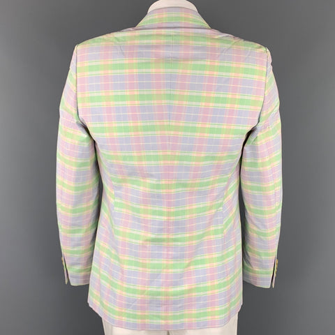 WALTER VAN BEIRENDONCK Size 42 Lavender & Green Patchwork Cotton Sport Coat