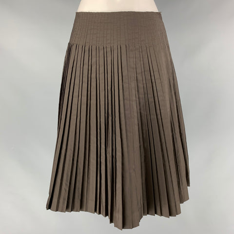 PRADA Taille 4 Jupe circulaire plissée en soie marron