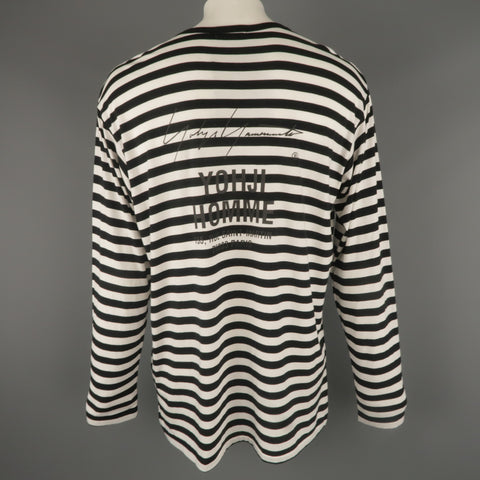 YOHJI YAMAMOTO Size L Black & White Stripe YOHJI HOMME Long Sleeve T Shirt