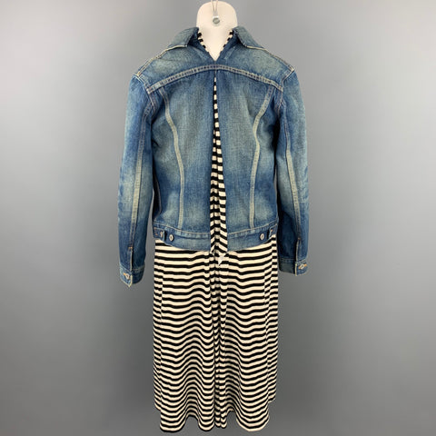 JUNYA WATANABE Size S Black & White Stripe Jersey Layered Denim Jacket Dress