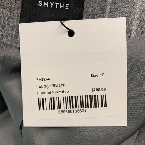SMYTHE Size 10 Grey Cream Wool Blend chalk stripe Jacket