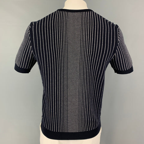 JIL SANDER Size M Navy White Knit Cotton Blend Short Sleeve Pullover