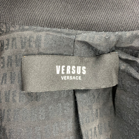 VERSUS par GIANNI VERSACE Taille 10 Manteau en laine noire avec garniture en cuir massif