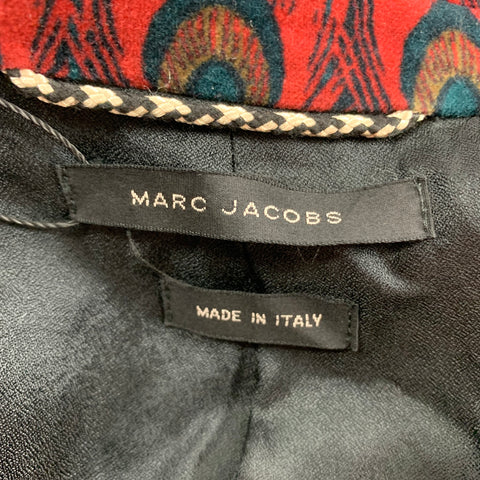 MARC JACOBS Size 40 Burgundy Black Navy Print Cotton Velvet Sport Coat