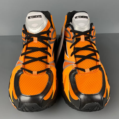 VETEMENTS Size 9 Orange Black Color Block Nylon Spike Runner Sneakers