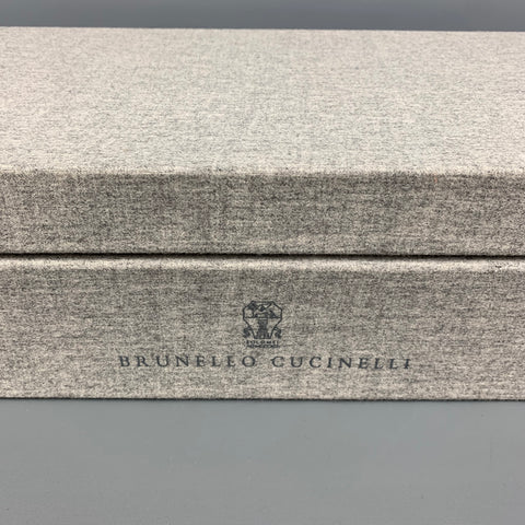 BRUNELLO CUCINELLI Grey Heather Cashmere Tie & Pocket Square Case