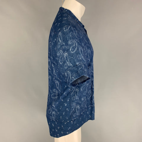 SCOTCH AND SODA Size L Blue White Paisley Linen Cotton Short Sleeve Shirt