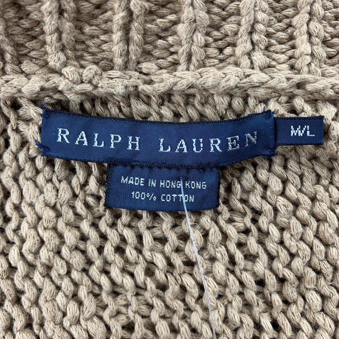RALPH LAUREN Size M/L Tan Knitted Cotton Shrug Cardigan