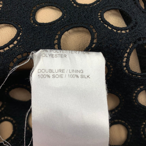 CHLOE Taille 2 Noir Beige Coton Polyester Découpé Robe à manches courtes