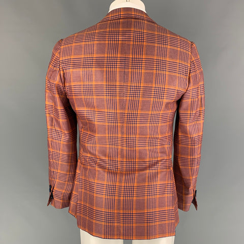 SARTORIA PARTENOPEA Size 38 Orange Blue Houndstooth Peak Lapel Sport Coat