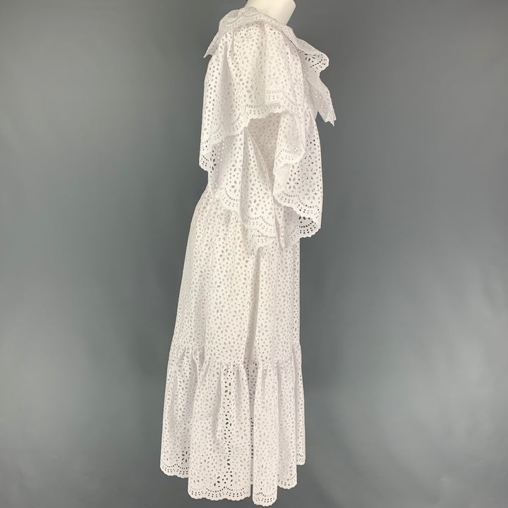 MSGM Size 4 White Cotton Eyelet Ruffle Dress