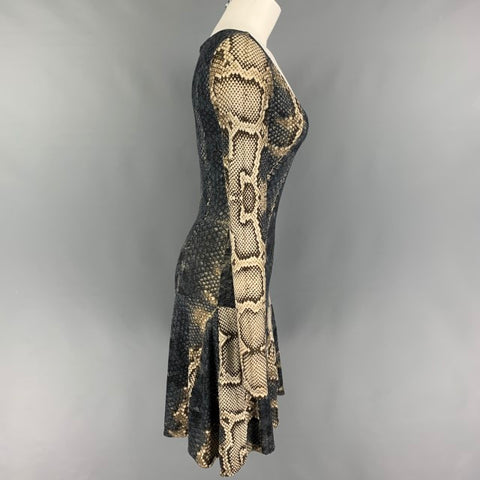 ROBERTO CAVALLI Talla 2 Vestido evasé de poliamida color beige marrón