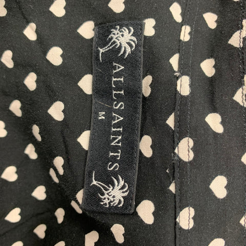 ALLSAINTS Size M Black White Hearts Viscose Button Up Long Sleeve Shirt