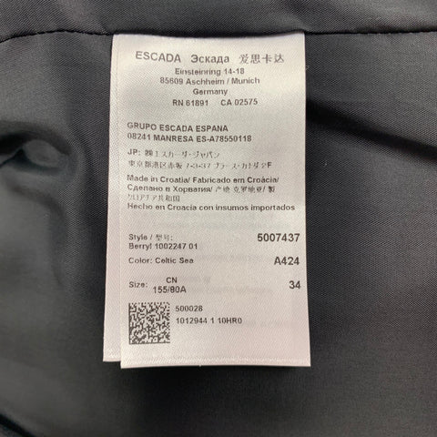 ESCADA Taille 4 Veste à double boutonnage en velours de coton mélangé vert