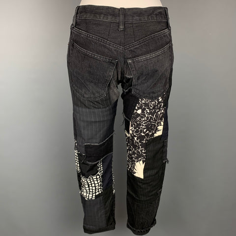 COMME des GARCONS Taille 28 Jean Patchwork Noir &amp; Gris