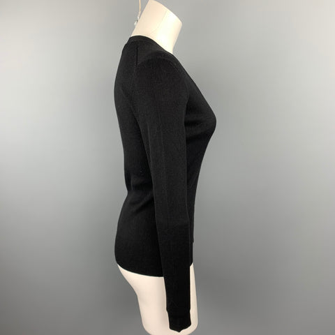 TSE Size S Black Knitted Ribbed Cashmere / Silk Buttoned Cardigan