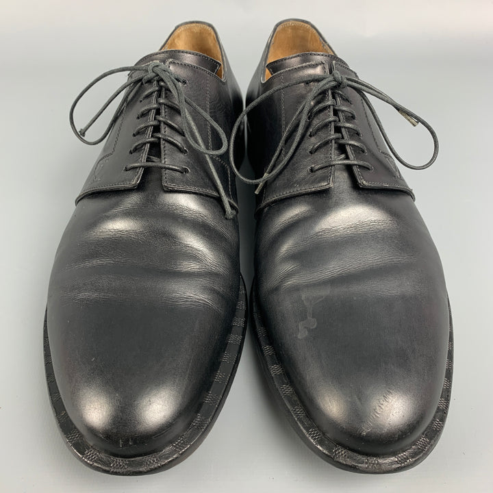 LOUIS VUITTON Size 10 Black Leather Lace Up Shoes
