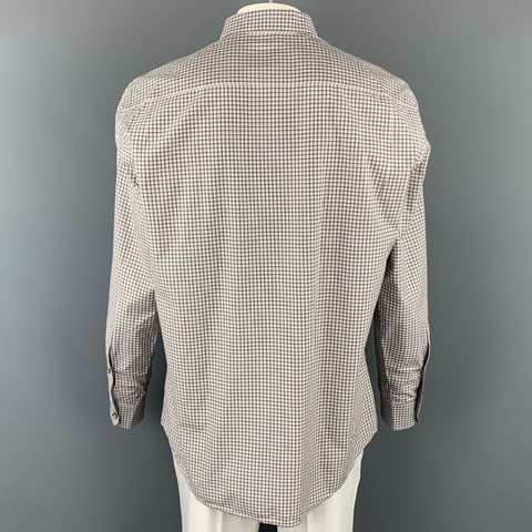 ERMENEGILDO ZEGNA Size XL White & Brown Window Pane Cotton Long Sleeve Shirt
