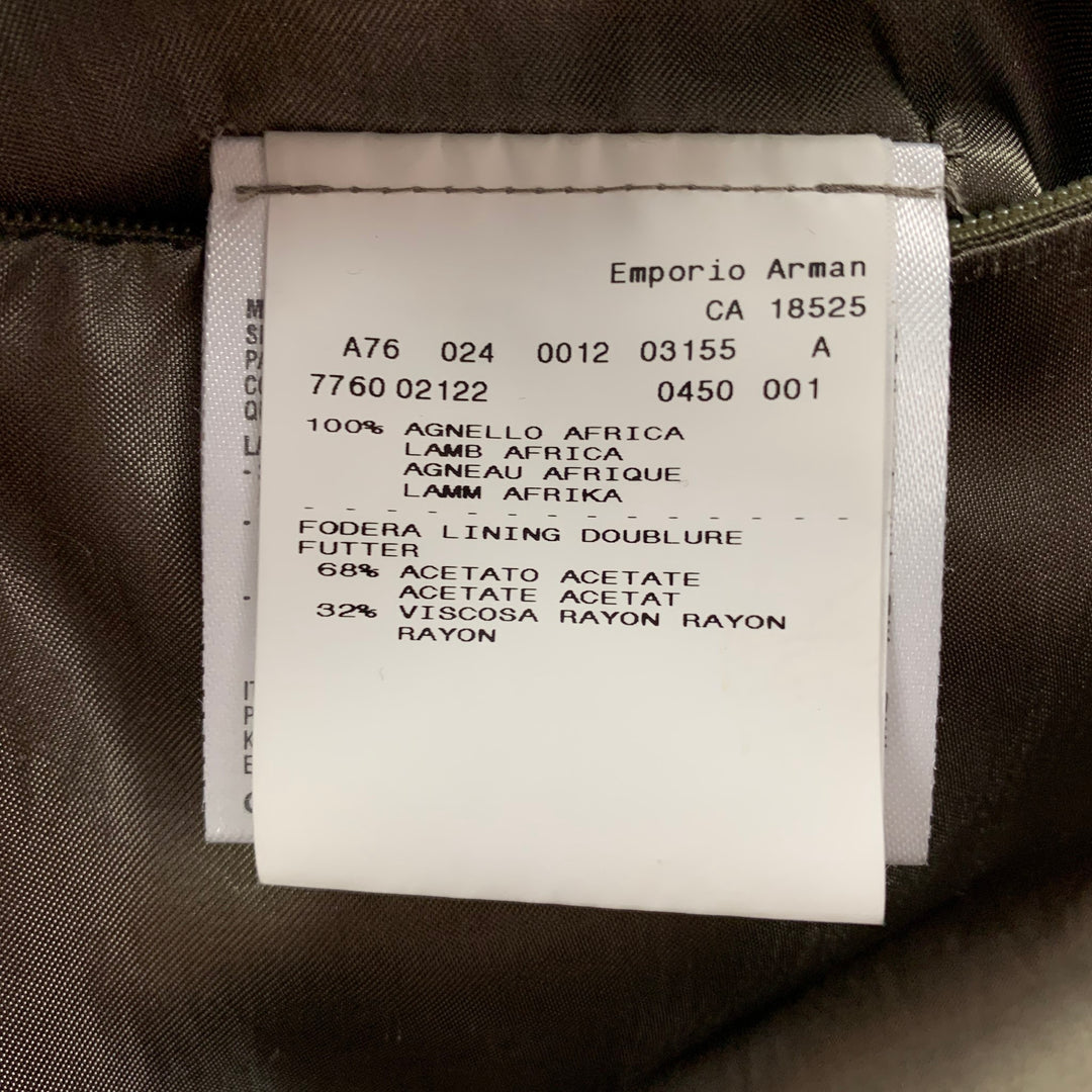 EMPORIO ARMANI Size 46 Black Leather Notch Lapel Coat