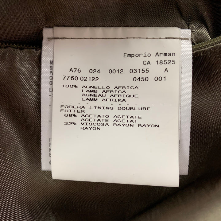 EMPORIO ARMANI Size 46 Black Leather Notch Lapel Coat