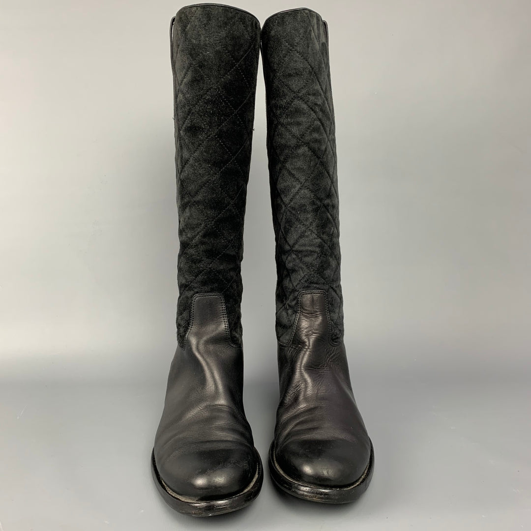 RALPH LAUREN Collection Size 9 Black Quilted Suede Slip On Riding Boots