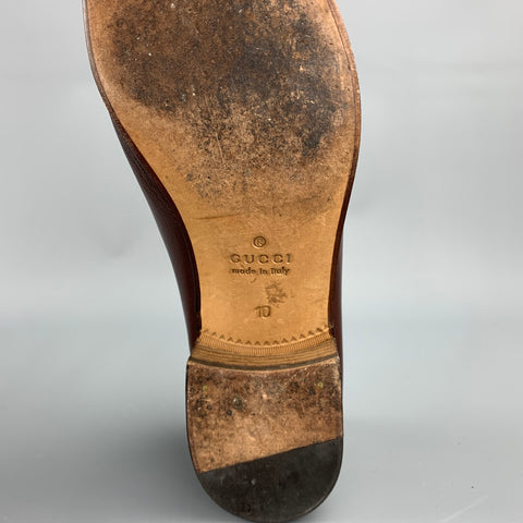 GUCCI Size 10.5  Brown Leather Horsebit Slip On Loafers