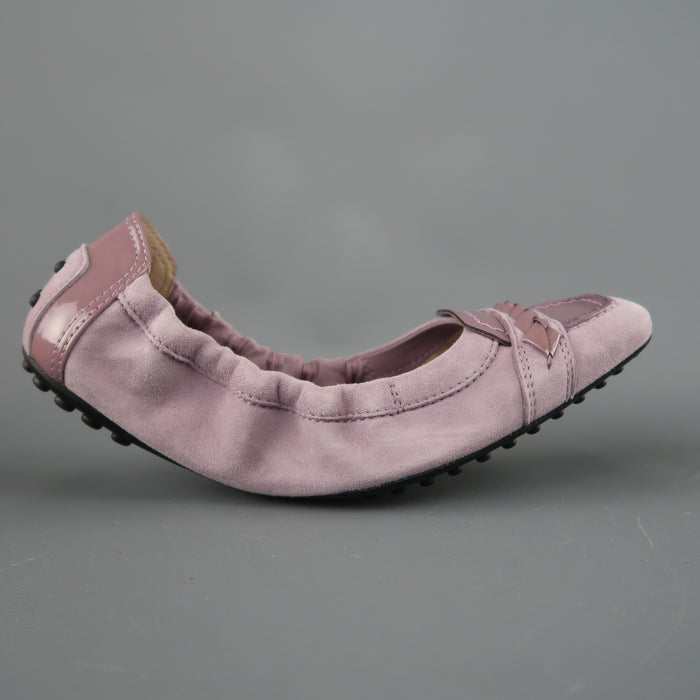 TOD'S Size 4 Lavender Purple Suede Driver Sole Loafer Flats