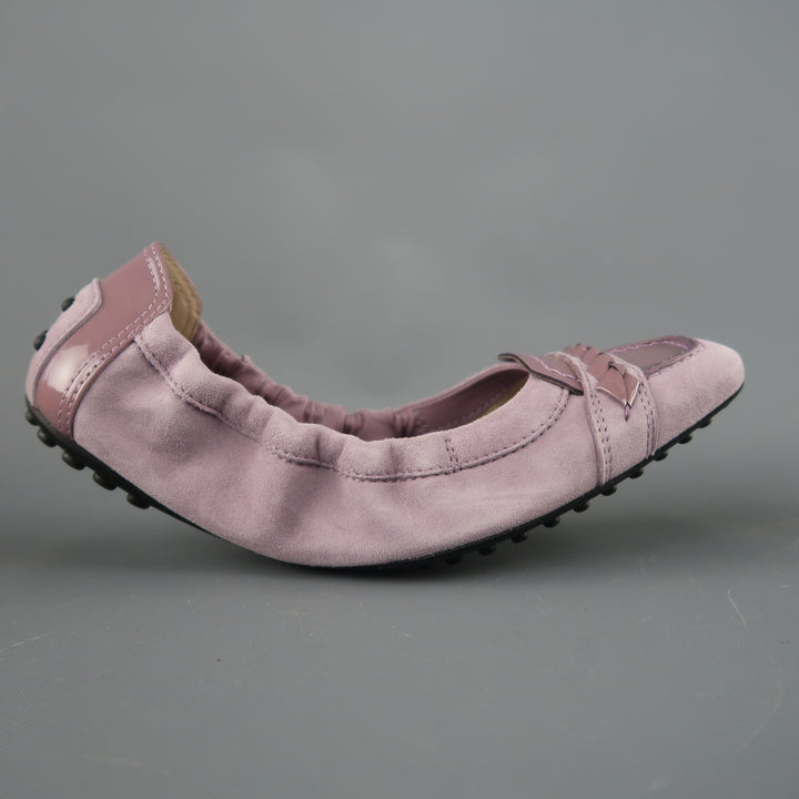 TOD'S Zapatos planos tipo mocasín con suela de conductor de ante color morado lavanda, talla 4