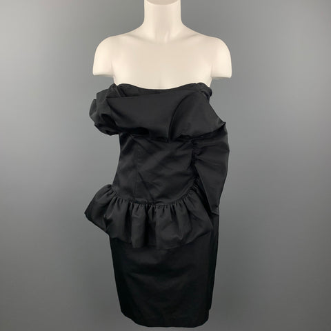 GIAMBATTISTA VALLI Size 8 Black Cotton Silk Ruffled Strapless Dress