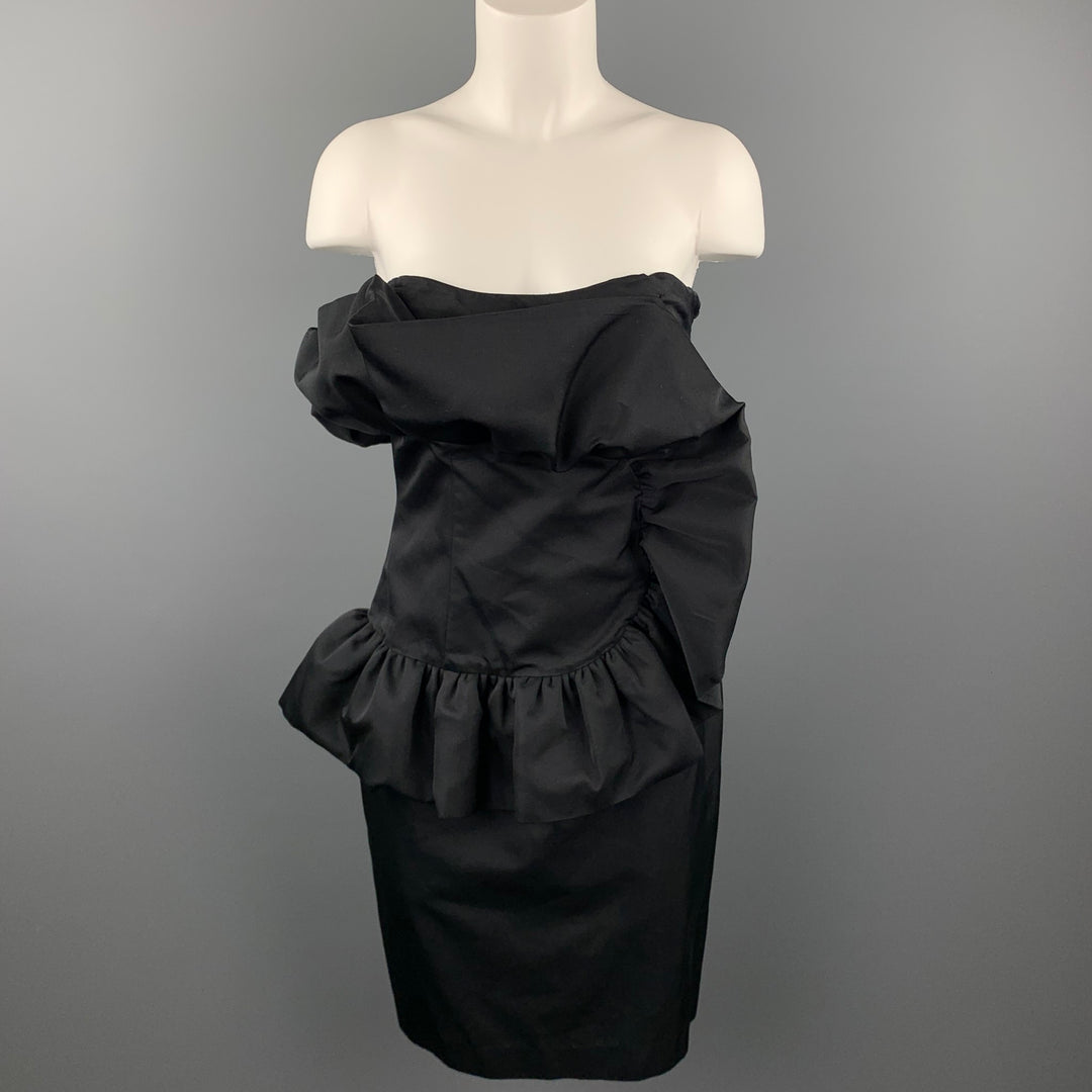 GIAMBATTISTA VALLI Size 8 Black Cotton / Silk Ruffled Strapless Cocktail Dress