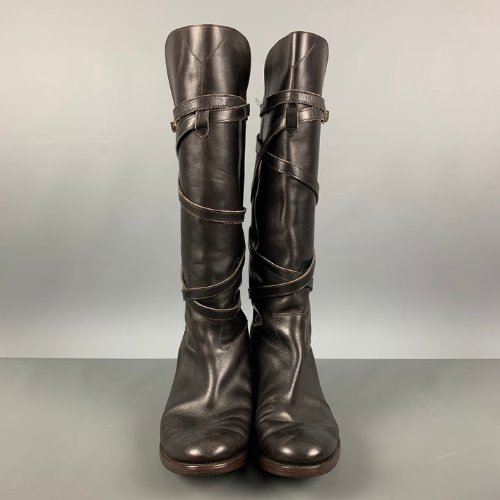 YVES SAINT LAURENT Size 9 Brown Leather Pull On Boots