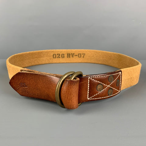 RRL by RALPH LAUREN Size 34 Tan Mustard Distressed Mixed Fabric D Ring Belt