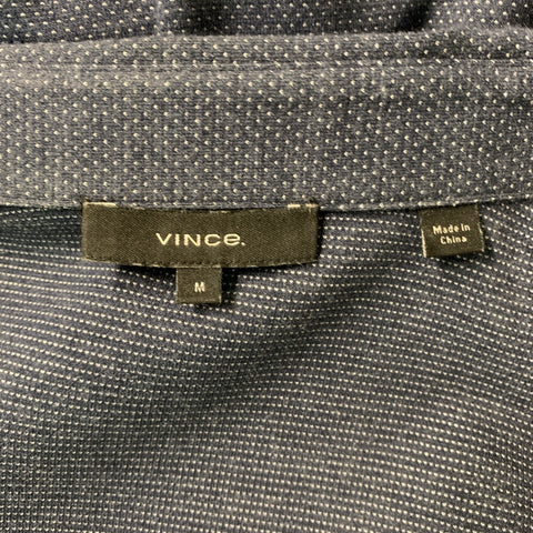 VINCE Camisa de manga larga con botones de algodón y poliéster con lunares blancos marinos talla M