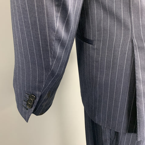 BORRELLI Size 38 Navy Stripe Wool Notch Lapel Suit