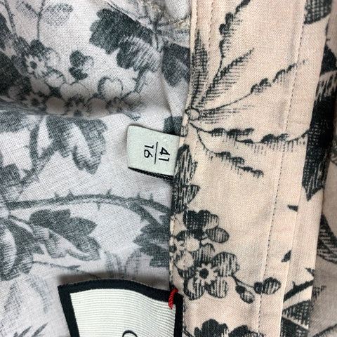 GUCCI Size M Beige Floral Cotton Button Up Short Sleeve Shirt