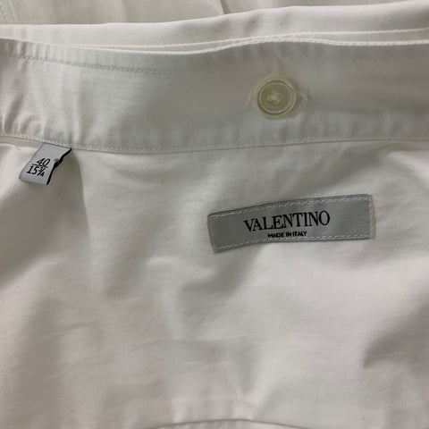 VALENTINO Size M White Solid Cotton Double Layer Long Sleeve Shirt