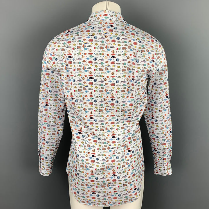 PAUL SMITH Taille M Chemise à manches longues boutonnée en coton imprimé poisson blanc