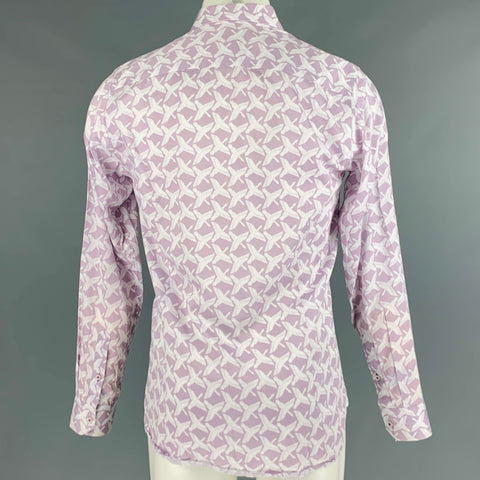 TED BAKER Size M White Lilac Birds Cotton Long Sleeve Shirt