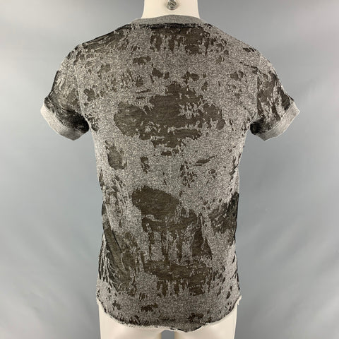 IRO Size XS Gray Distressed Cotton Blend Crew-Neck T-shirt