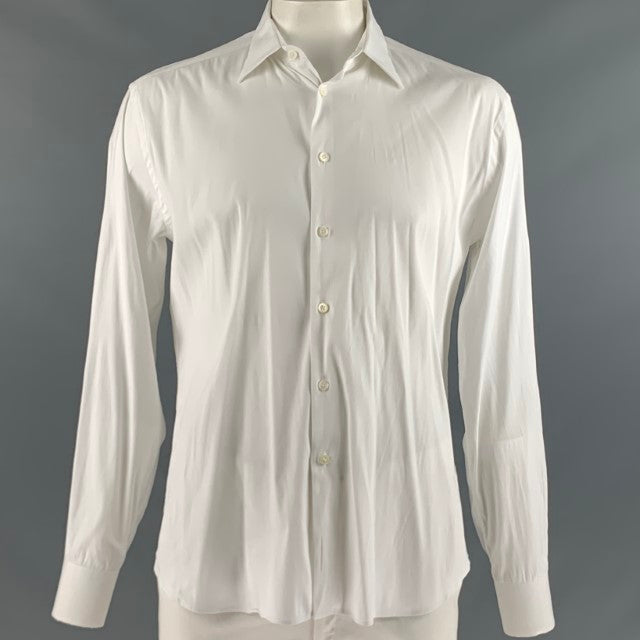PRADA Size L White Cotton Long Sleeve Shirt