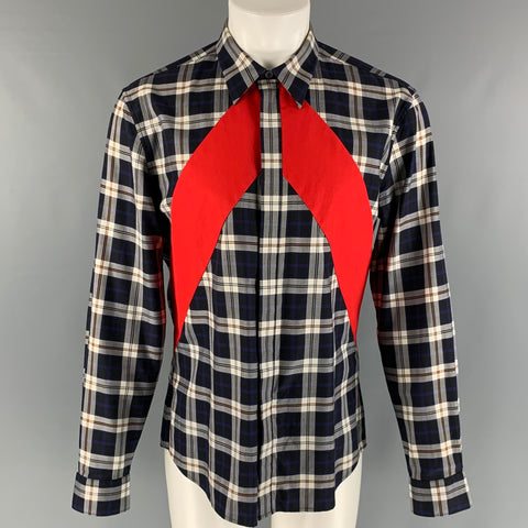 GIVENCHY Camisa de manga larga con tapeta oculta de algodón a cuadros, azul marino, blanco y rojo, talla M