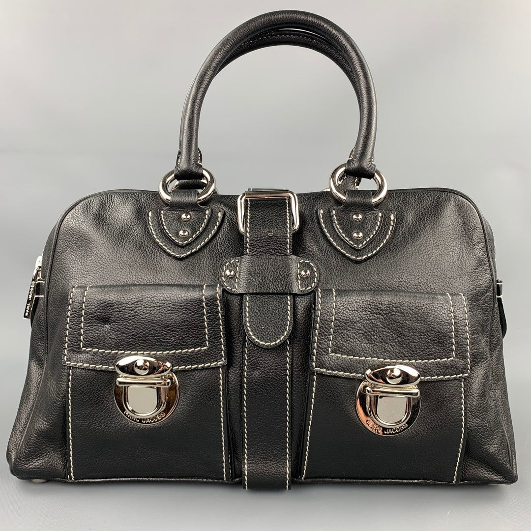 MARC JACOBS Black Contrast Stitching Leather Top Handles Handbag