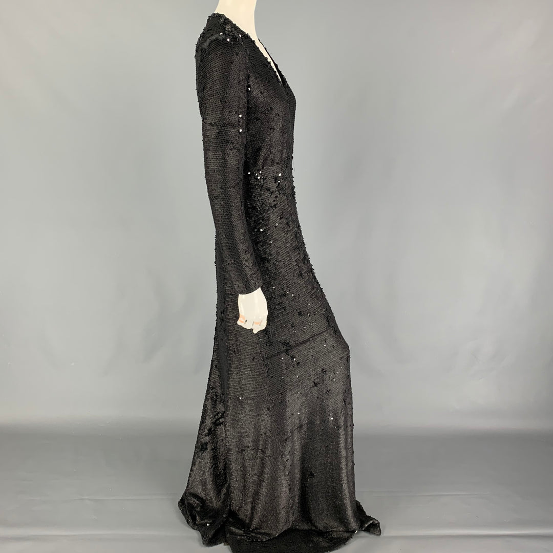 PORTS 1961 Size 6 Black Polyester Blend Sequined Column Gown Dress