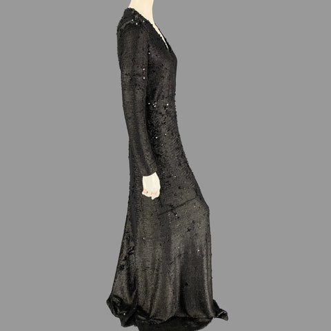 PORTS 1961 Size 6 Black Polyester Blend Sequined Column Gown Dress