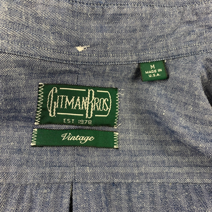 GITMAN VINTAGE Talla M Camisa de manga larga con botones de algodón en espiga índigo