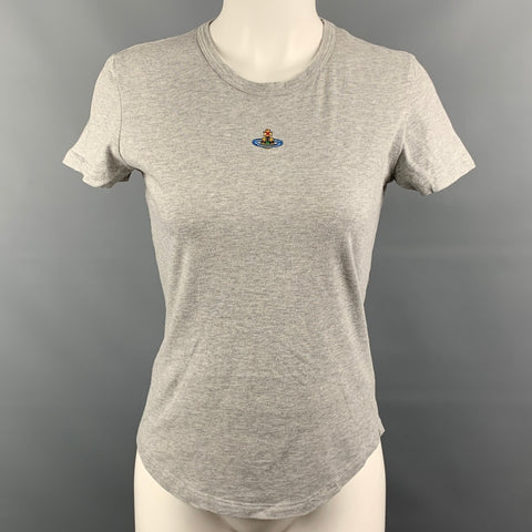 VIVIENNE WESTWOOD RED LABEL Size L Grey Heather Embroidered Logo Cotton T-Shirt